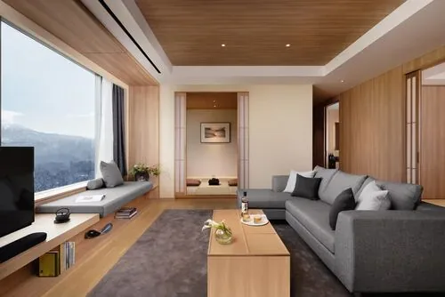 Wohnbereich einer Suite im Setsu Niseko